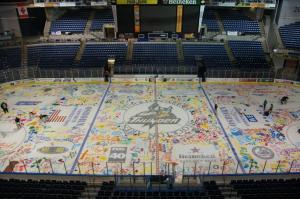 The ECHL's Stockton Thunder received National Attention for their "We Paint The Ice Night".  The team actually played on this ice surface.
